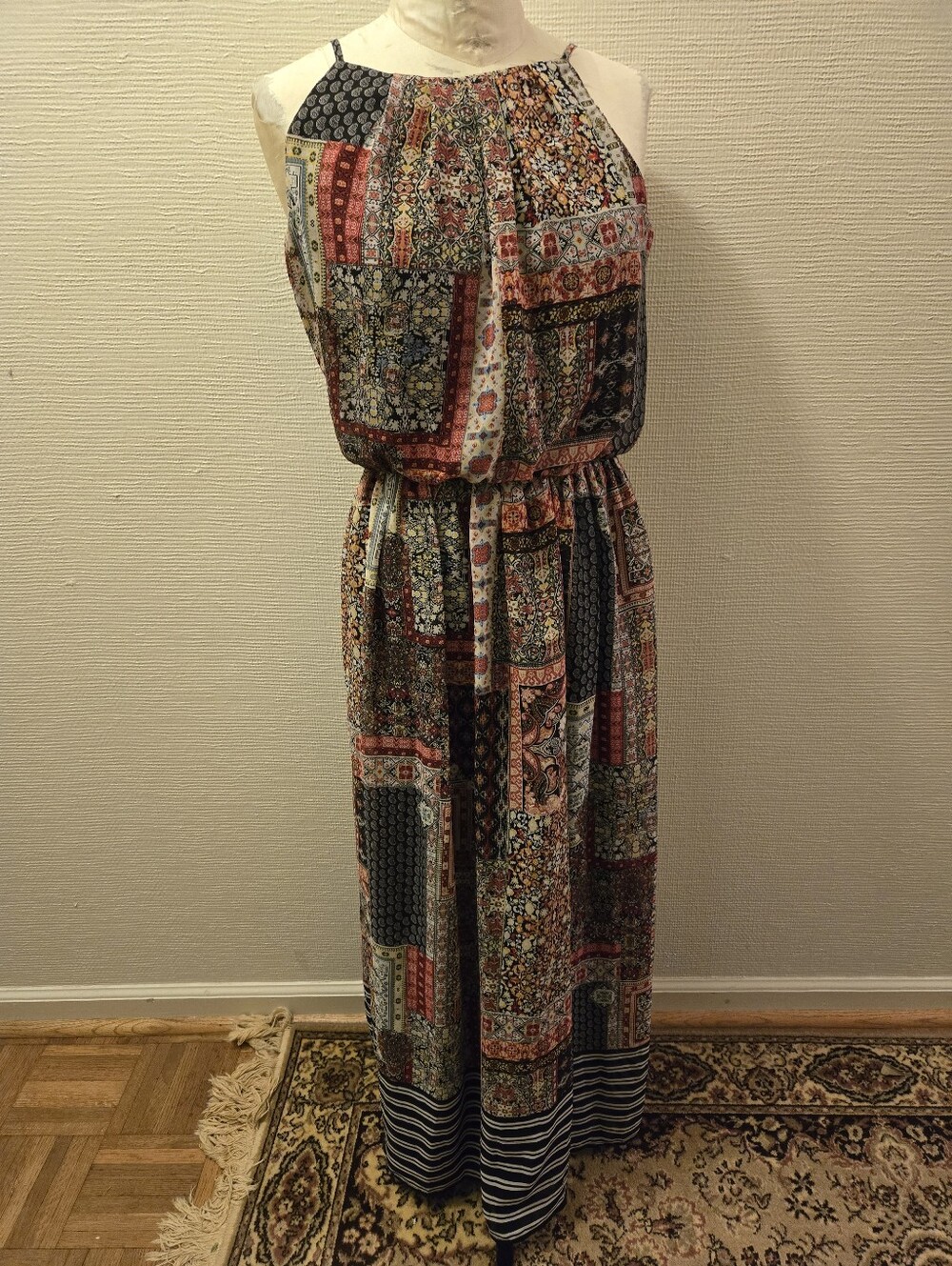 Boho Patchwork Halter Maxi Dress - Multicolor